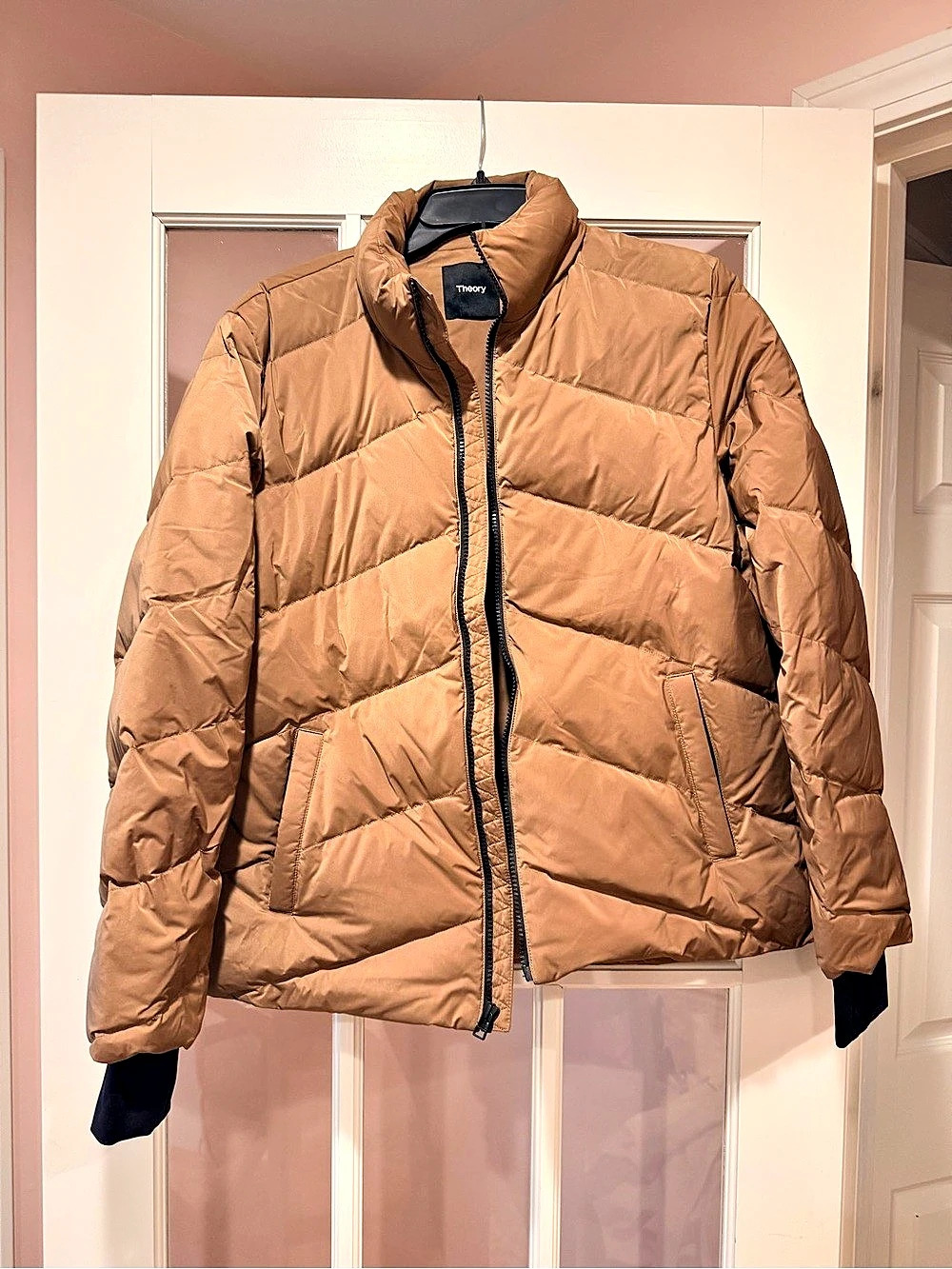 Theory Stand Puffer City Poly Jacket in Brown Medium